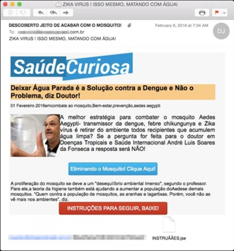 Cibercriminimosos usam Zika Vírus para espalhar spams maliciosos
