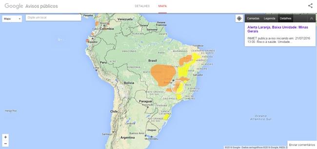 Páginas do Google mostrarão fenômenos meteorológicos no Brasil