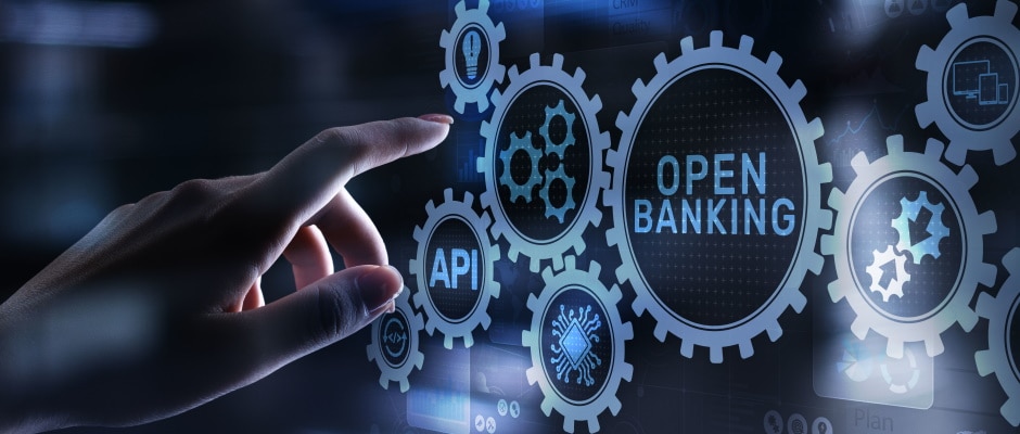 Open banking financial technology fintech concept on virtual screen