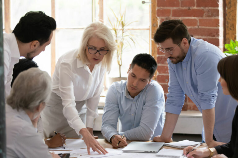 líderes, executivos, negócios, reunião, trabalho