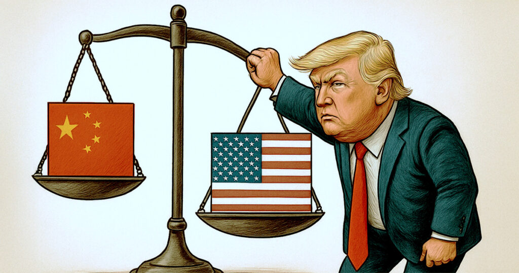 O presidente americano Donald Trump tenta desequilibrar a geopolítica usando a inteligência artificial (Imagem: Ilustração/ Paulo Silvestre)